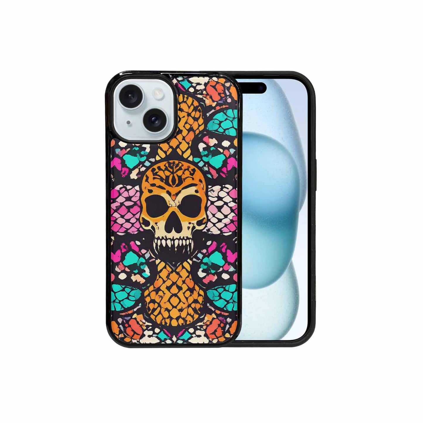 iPhone 15 Case — Snake Print Skull, Personalized Phone Case