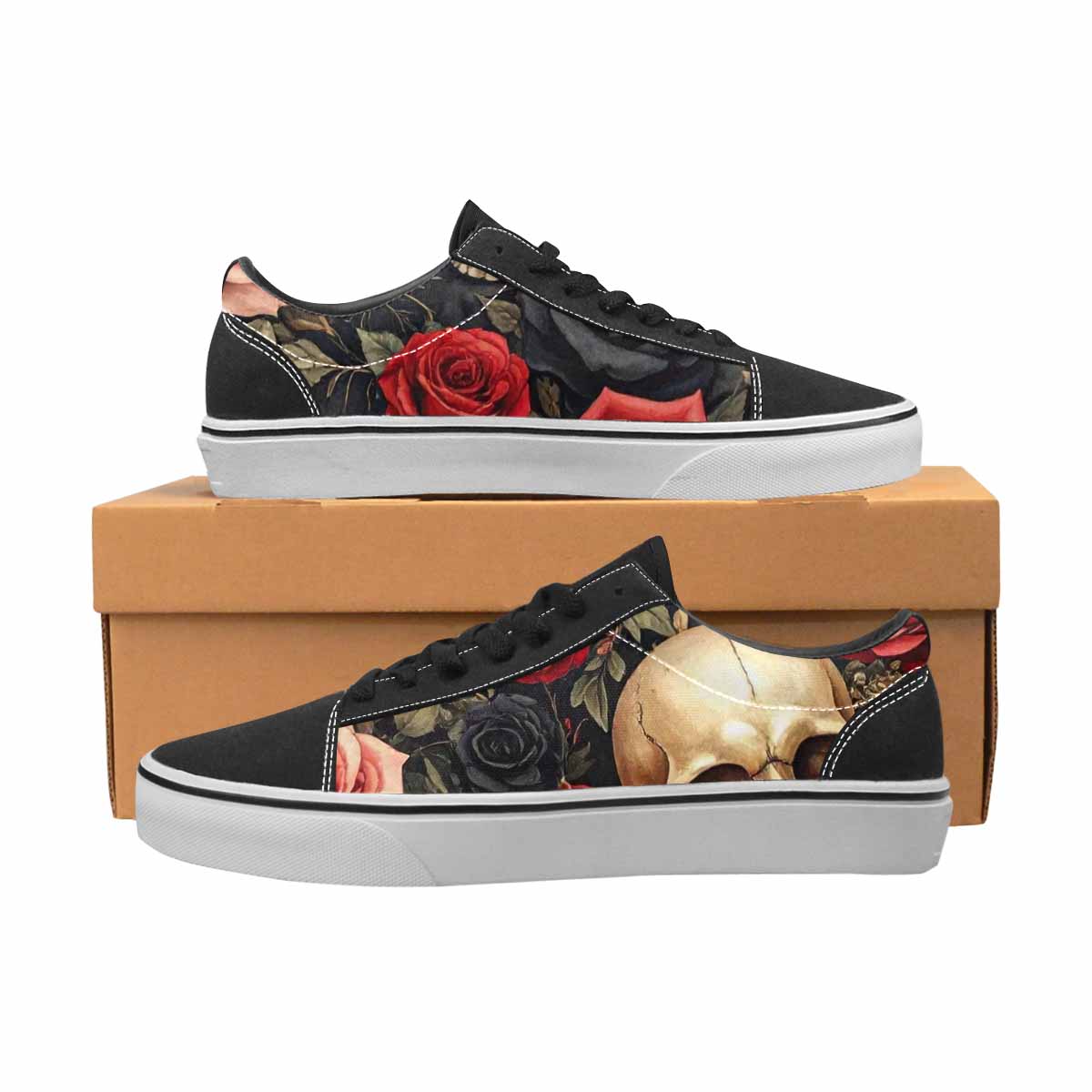 MEN'S Skulls - Roses Canvas Lace-Up Vibrant Chaos Custom Shoes