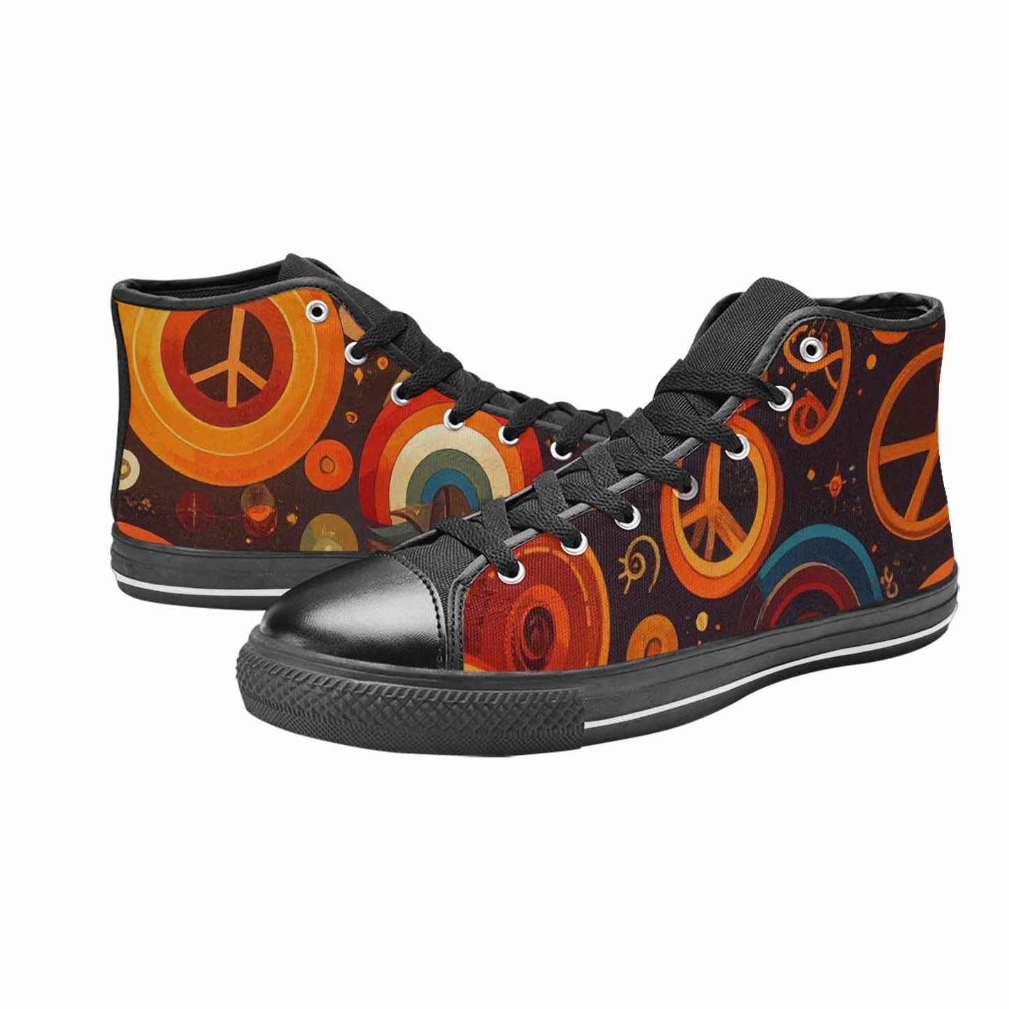 MEN'S Groovy 70S Peace High Top Canvas Grunge Custom Sneakers