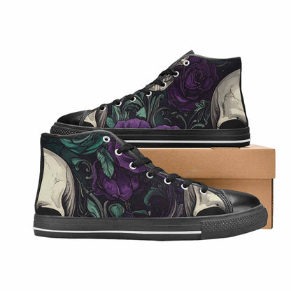 MEN'S Skulls Roses Gothic Filigree High Top Canvas Neon Fantasy Custom Shoes