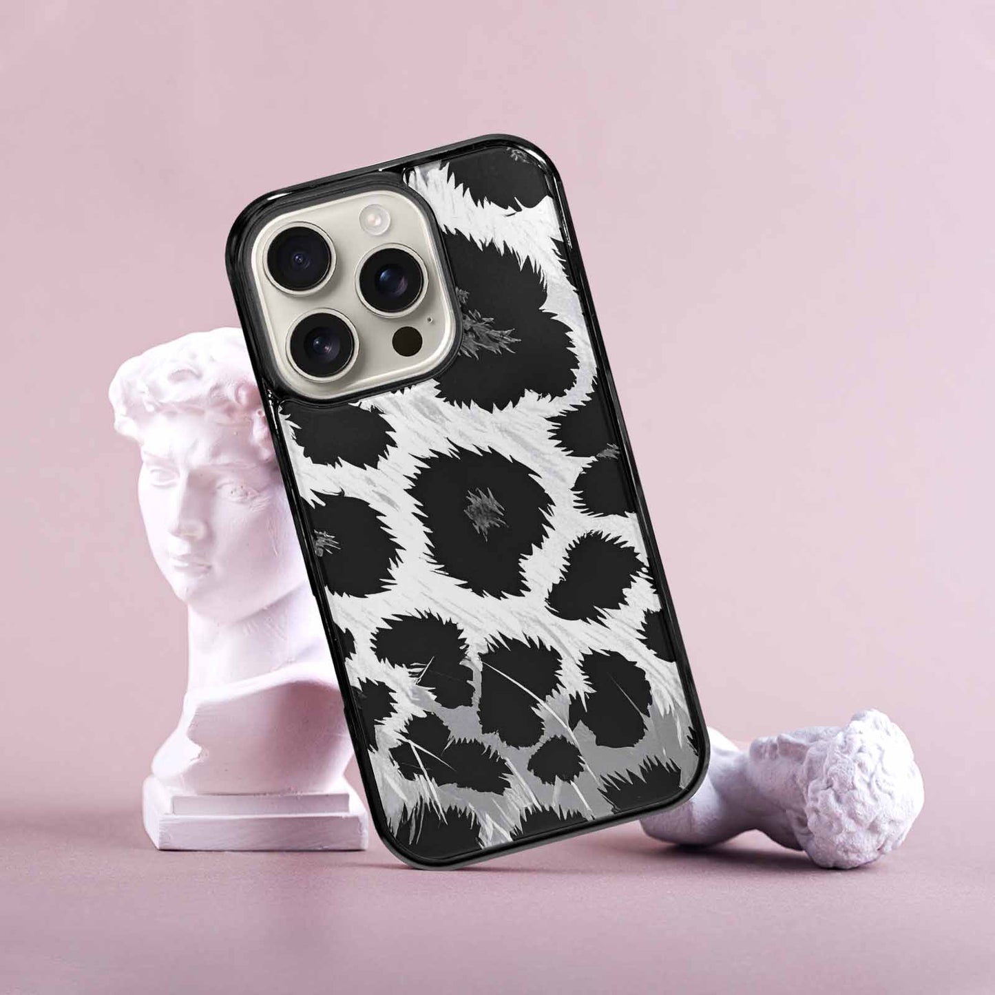 iPhone 16 Pro Case — Leopard Print Black And White Style, Custom Print Case Cover