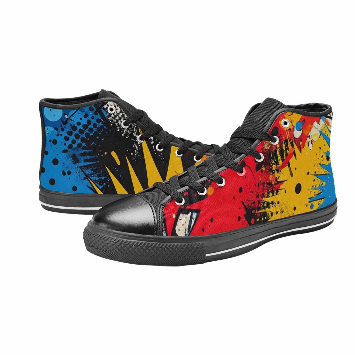 WOMEN'S Comic Book Halftone High Top Canvas Dark Academia Custom Sneakers