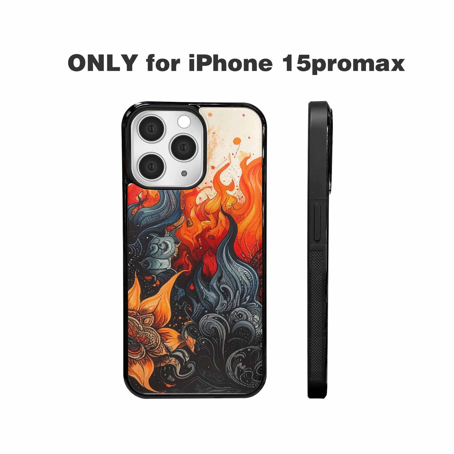 iPhone 15 Pro Max Case — Flame Burst Black Red Ink Flame, Custom Print Case Cover