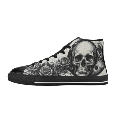 Grey Skull Gothic Women's Dark Art High Top Canvas Shoes | Freaky Shoes®