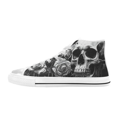 Grey Skull & Dark Rose Women's Gothic High Top Canvas Shoes | Freaky Shoes®