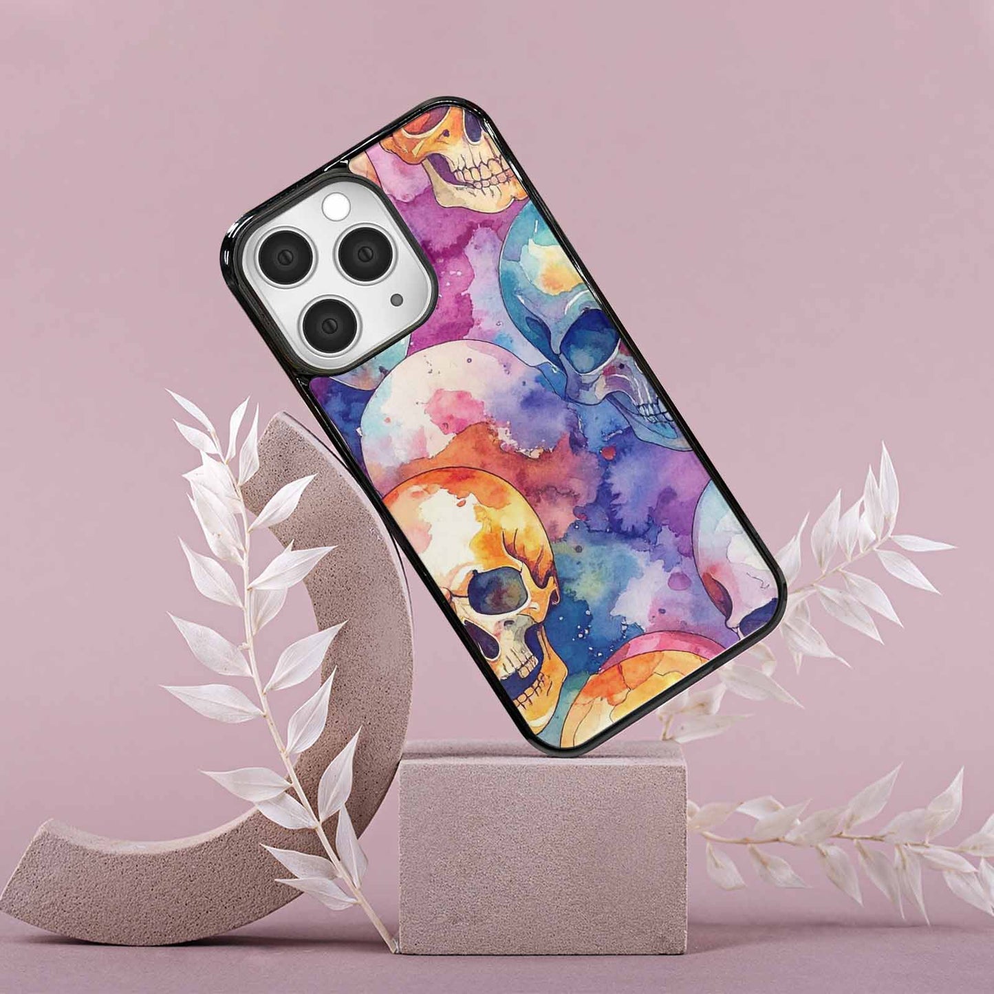 iPhone 15 Pro Max Case — Kulls Watercolor Skulls Small Skull Pattern, Custom Phone Case