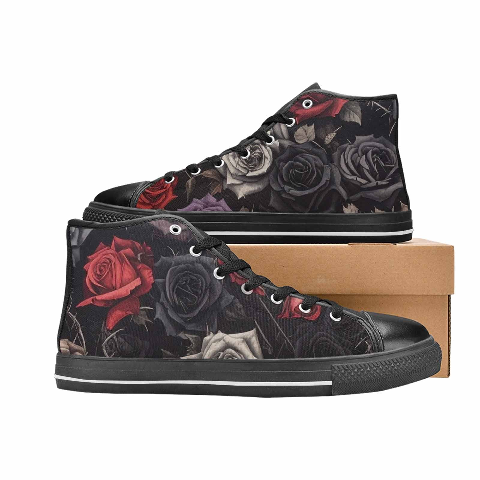MEN'S Black Gothic Rose High Top Canvas Neon Fantasy Custom Sneakers