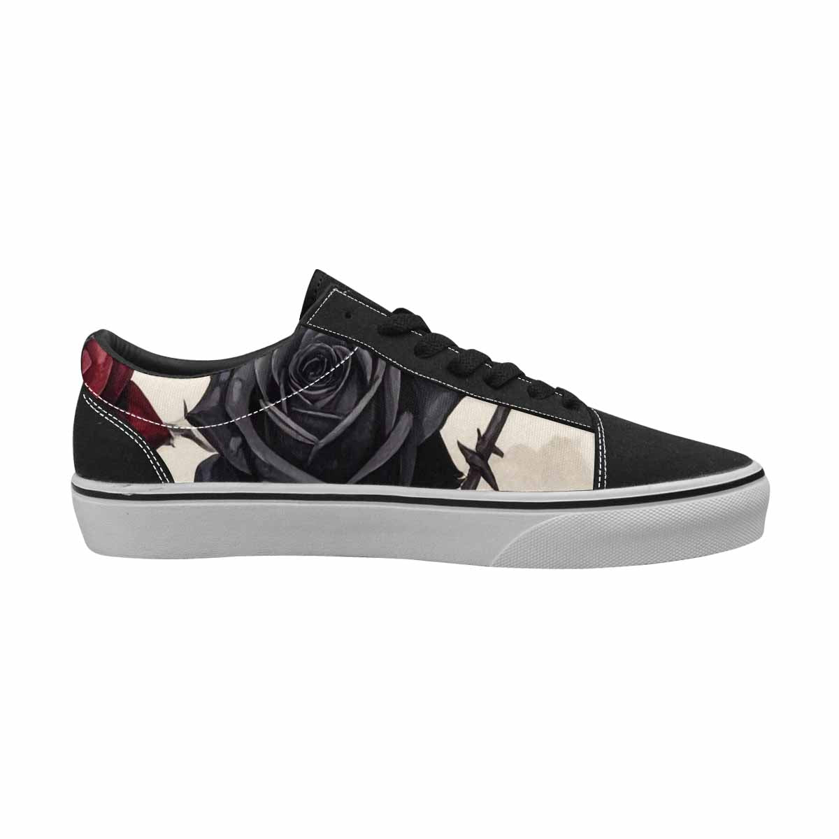 MEN'S Black Gothic Rose Canvas Lace-Up Surreal Custom Sneakers
