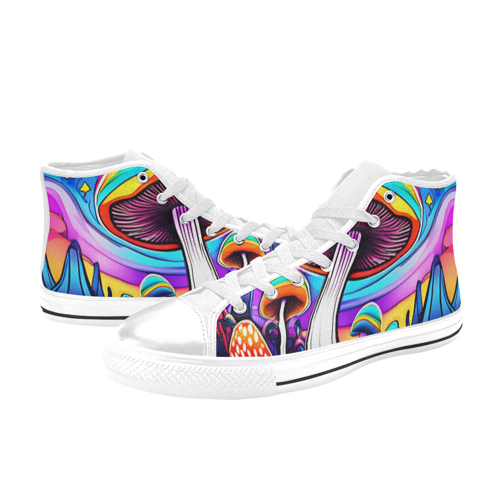 WOMEN'S Colorful Mushrooms Art Vibe High Top Canvas Vibrant Chaos Custom Sneakers