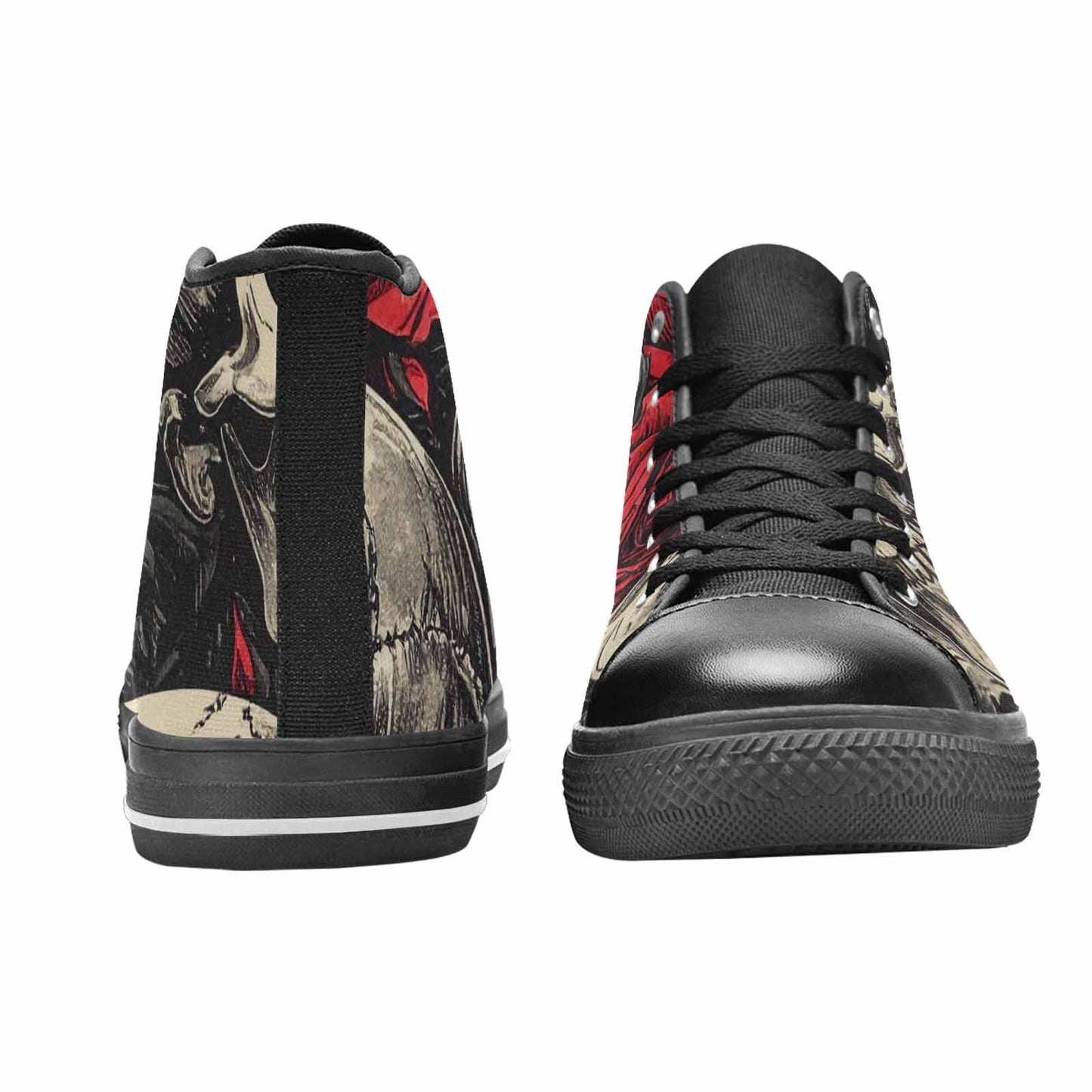 WOMEN'S Skulls Roses Bold Pen Ink High Top Canvas Wallpaper Art Sneakers