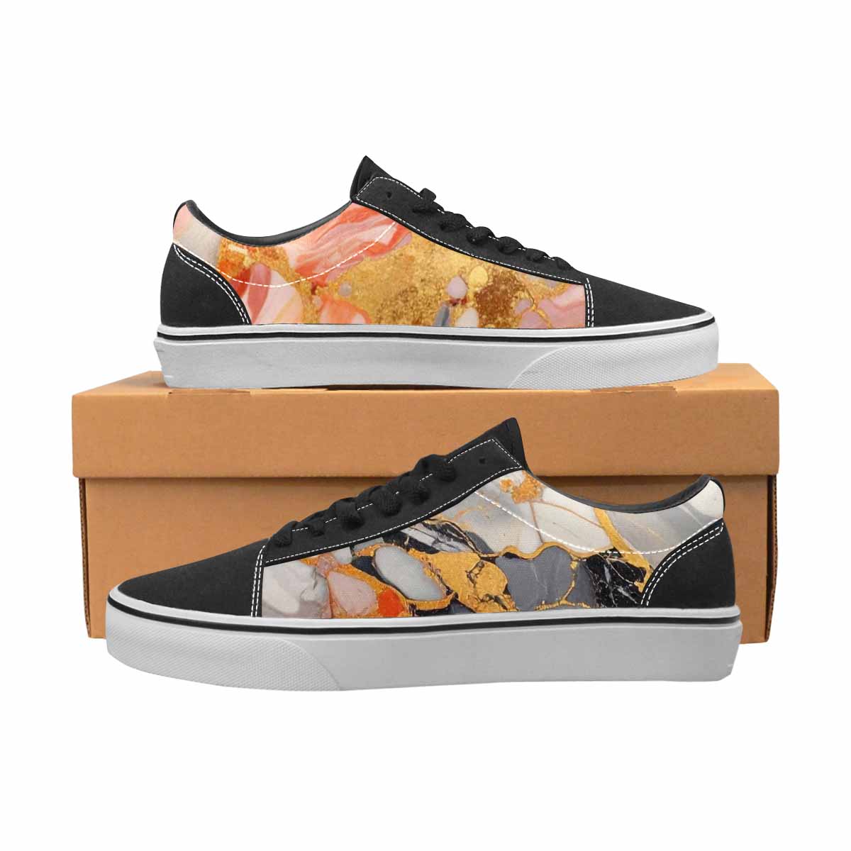 WOMEN'S Marble Vein Lace-Up Canvas Melting Art Custom Sneakers