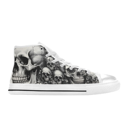 Monochrome Dark Art Skull Men's Gothic High Top Canvas Shoes | Freaky Shoes®
