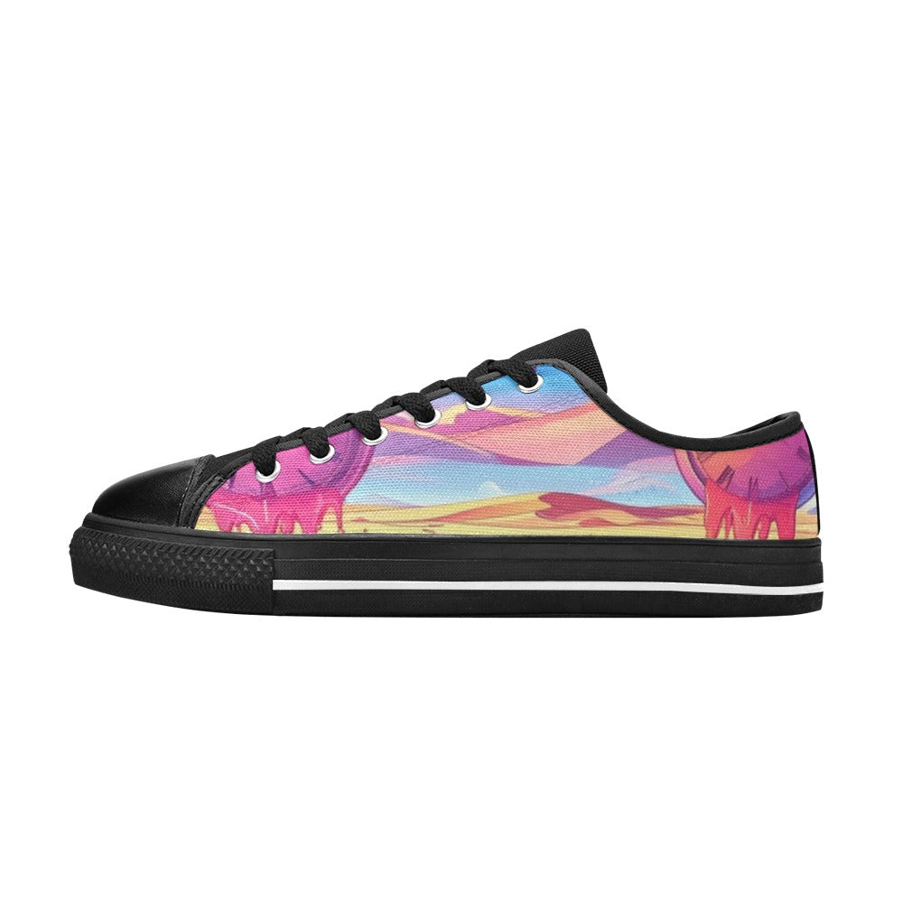 KIDS' Surrealist Dreamscape Pattern, Melting Low Top Canvas Surreal Custom Sneakers