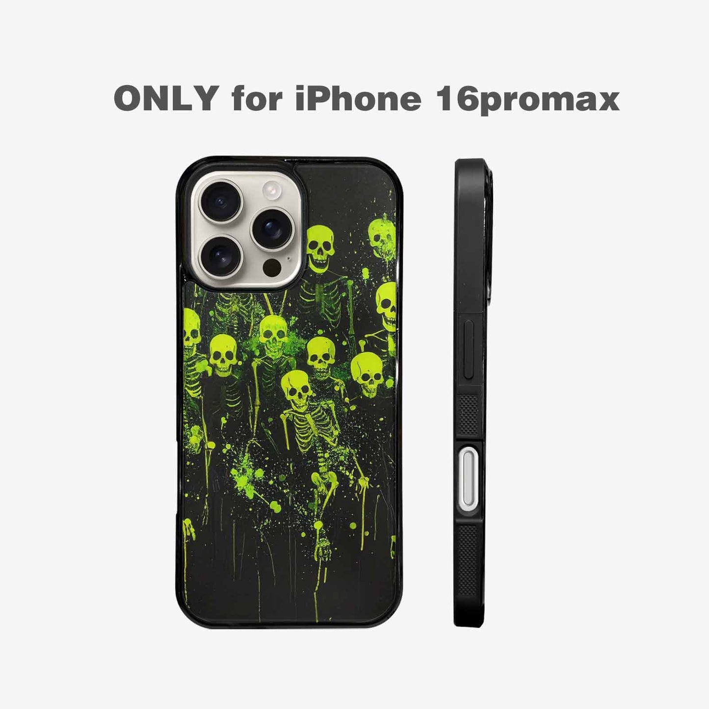 iPhone 16 Pro Max Case — Skeletons Neon Green Glow Skeletons Pattern, Custom Phone Case