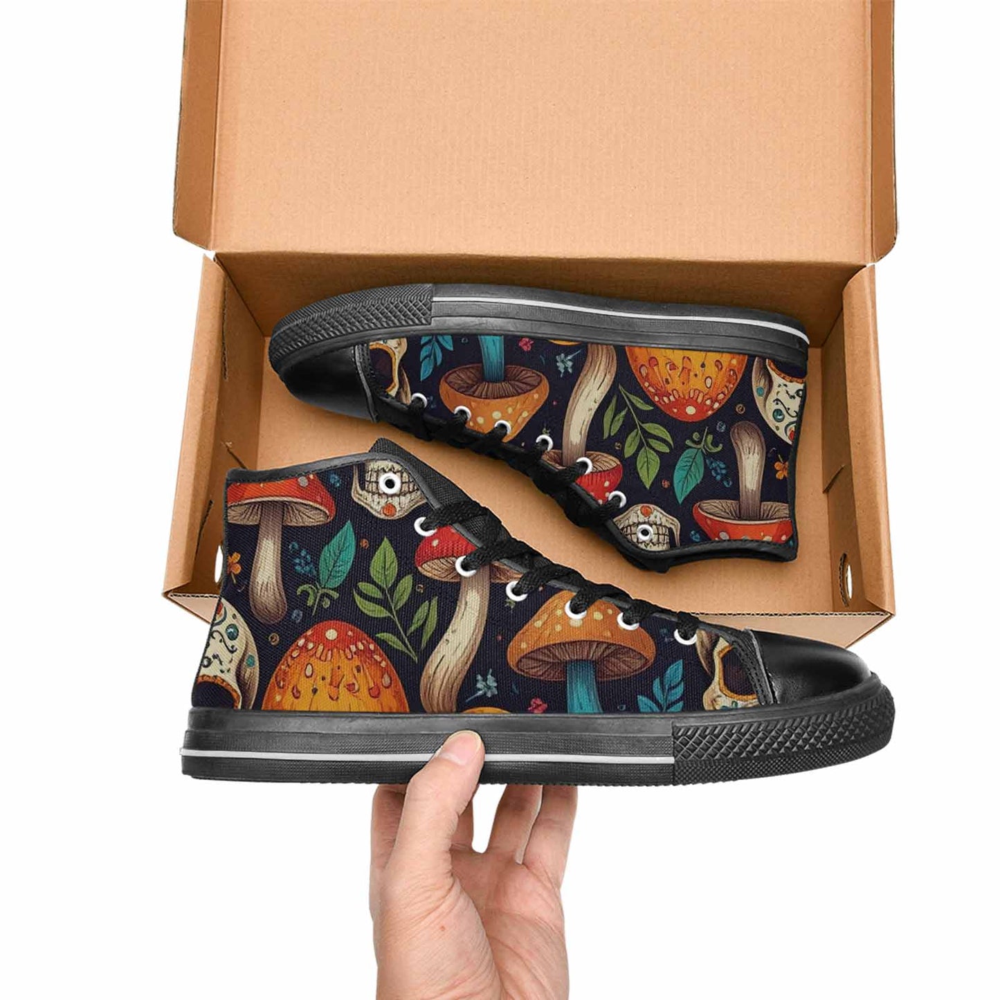 MEN'S Mushrooms And Skulls High Top Canvas Vibrant Chaos Custom Shoes