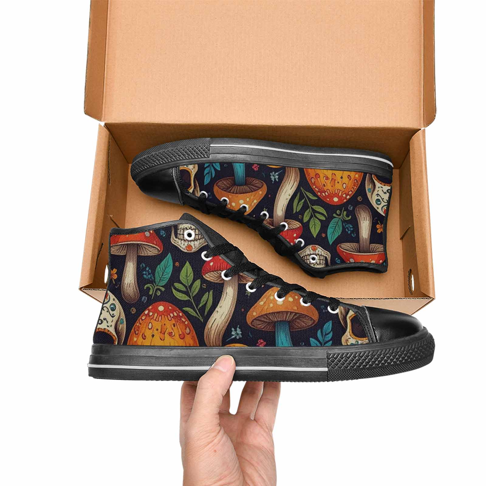 MEN'S Mushrooms And Skulls High Top Canvas Vibrant Chaos Custom Shoes