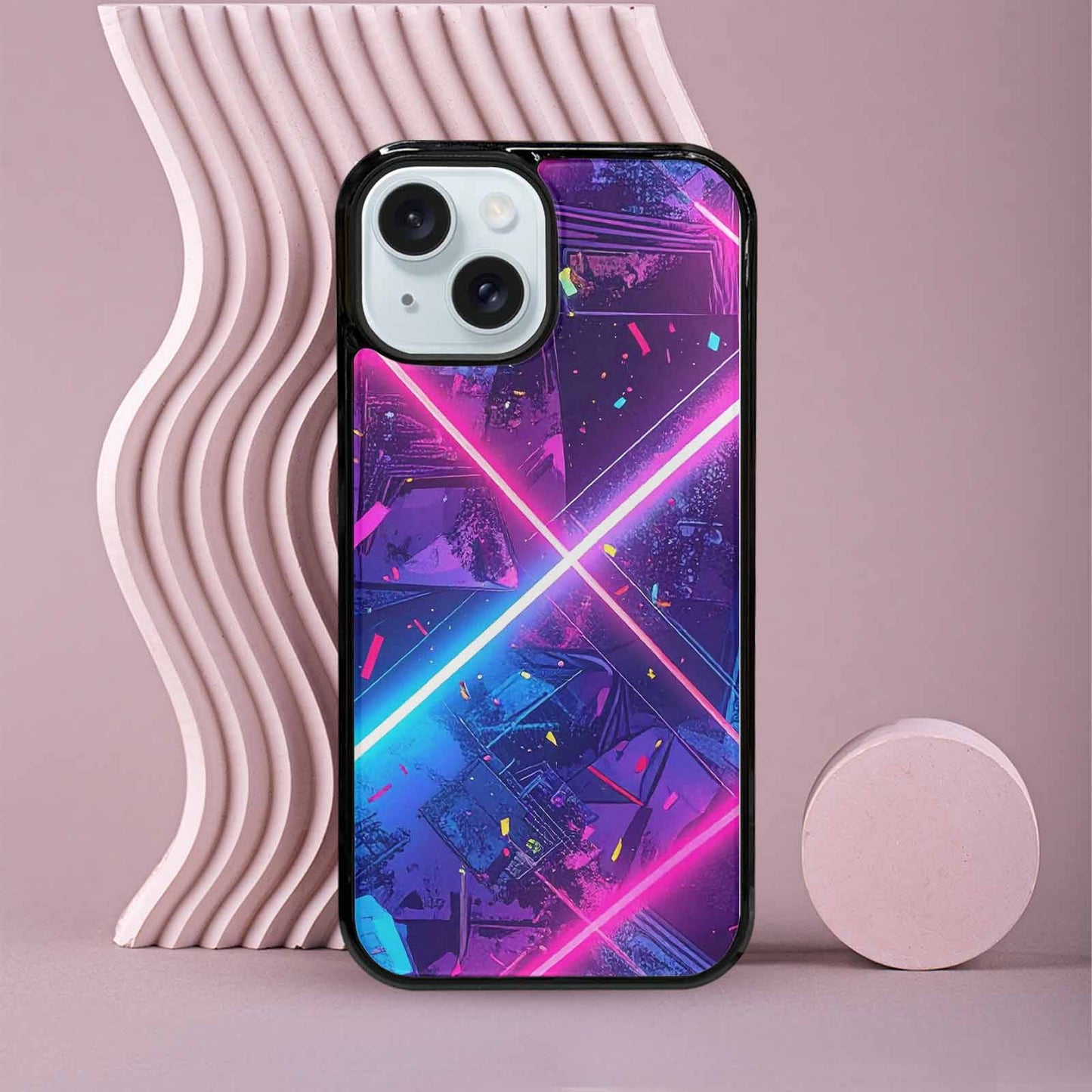 iPhone 15 Case — Neon Grid Confetti, Unique Phone Case Design