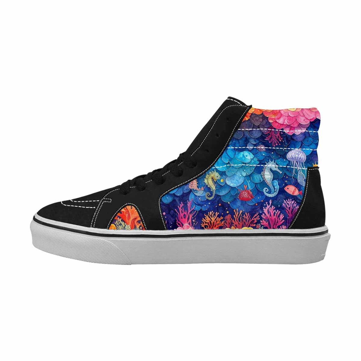 WOMEN'S Fish Scale Coral High Top Canvas Grunge Custom Shoes