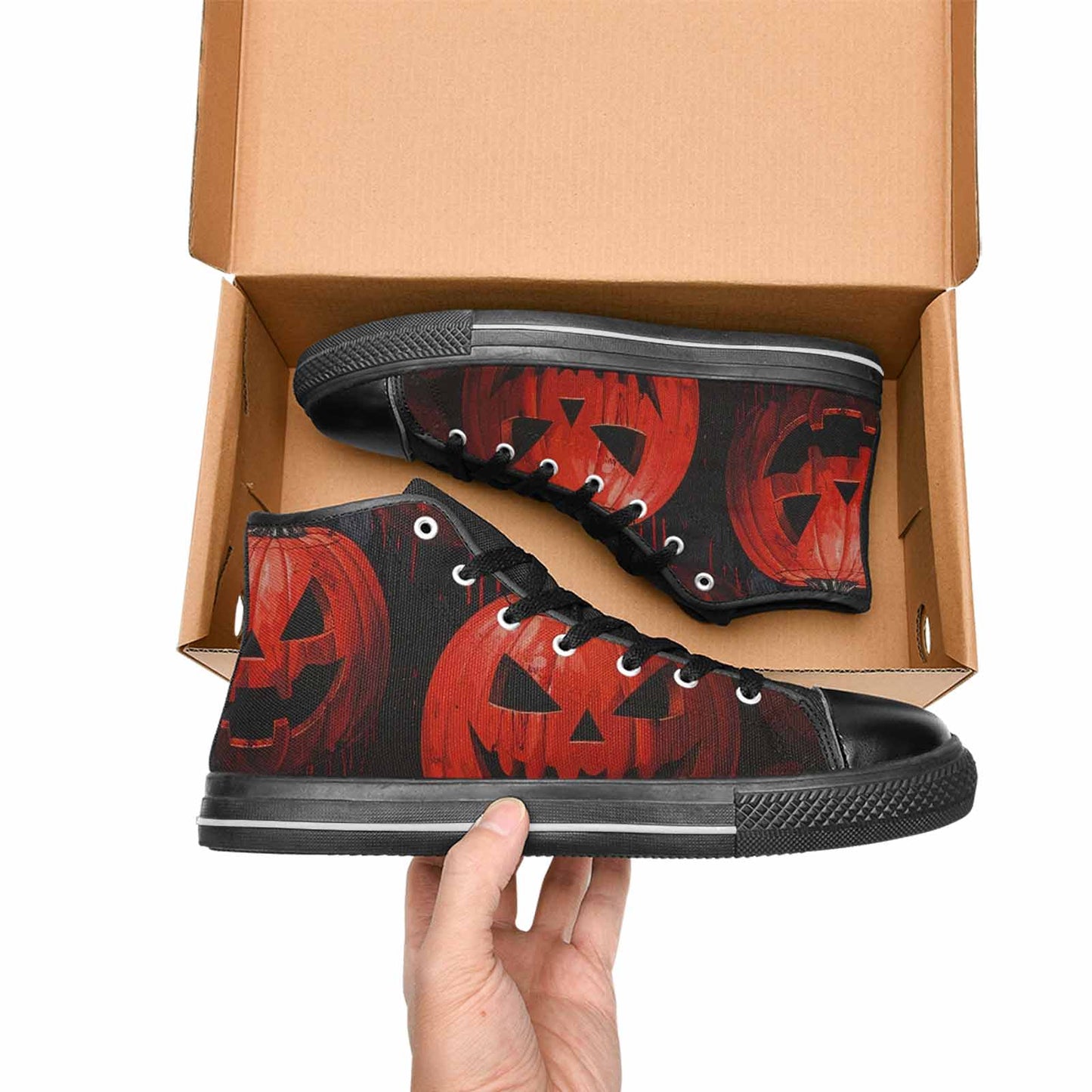 WOMEN'S Bloody Pumpkin Face High Top Canvas Grunge Custom Sneakers