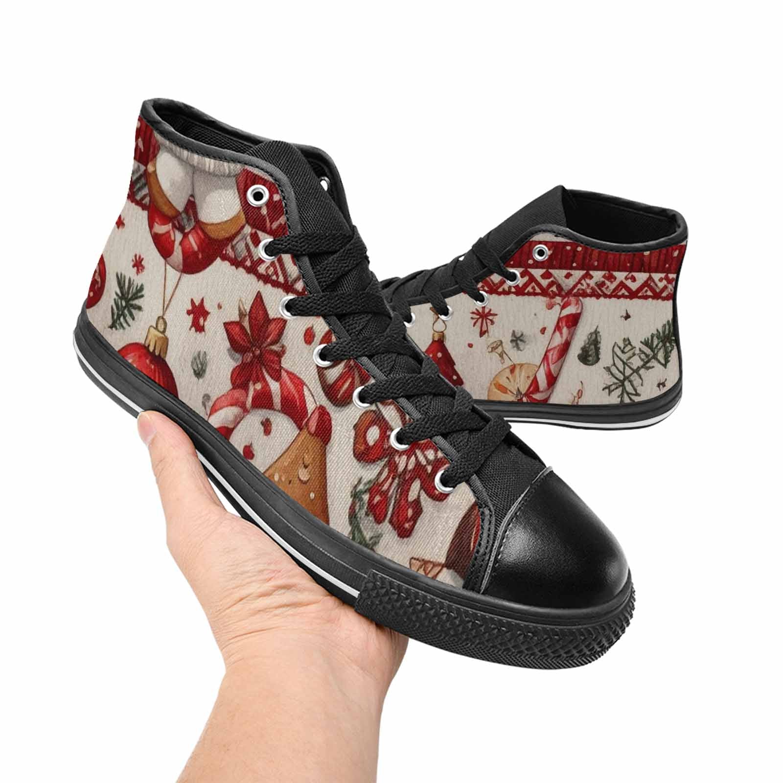 WOMEN'S Christmas Holly Snowflake High Top Canvas Vivid Shoes