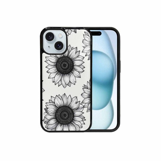 iPhone 15 Case — Minimalist Black Line Art Sunflowers On, Custom Designed Case Cover