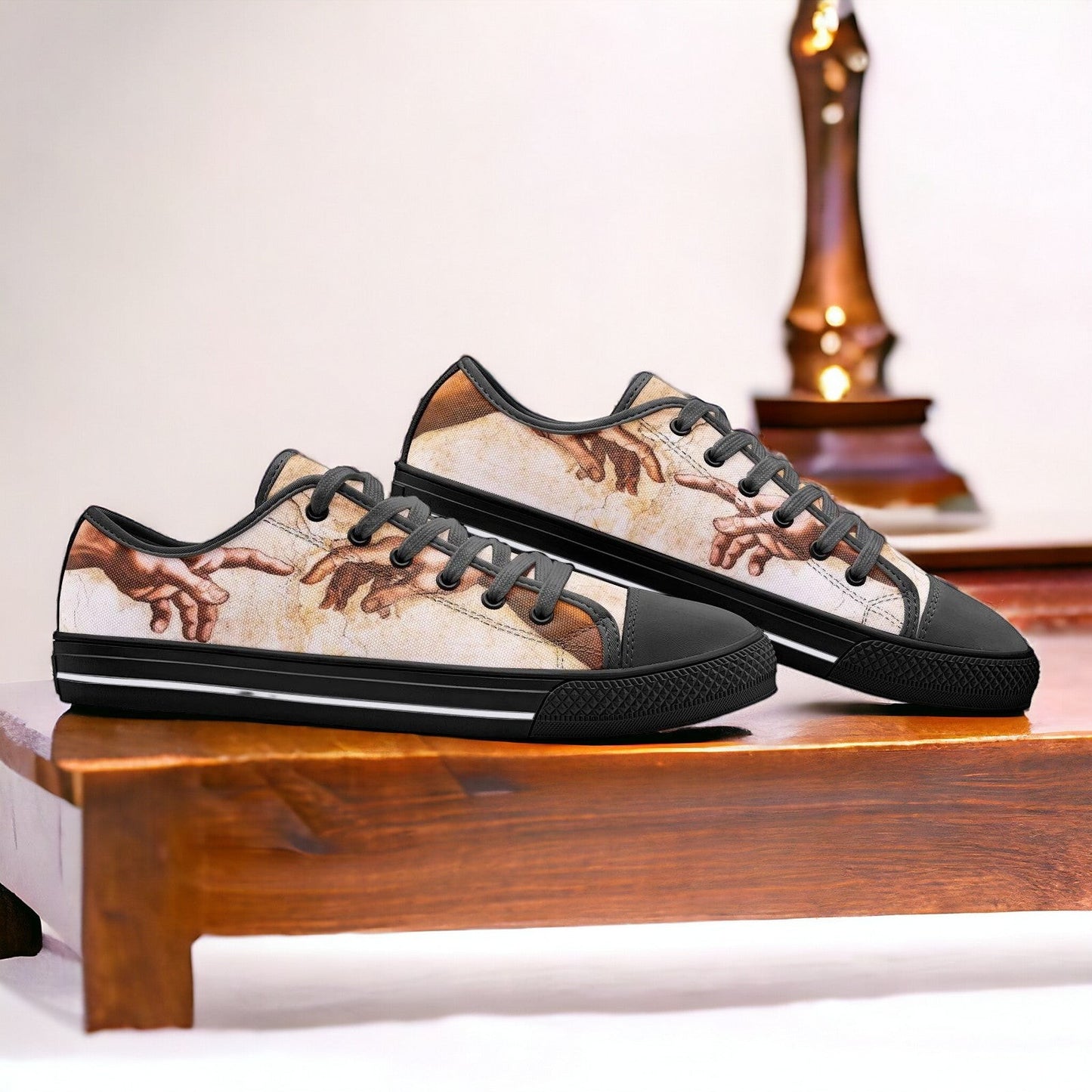 God and Adam hand-made low-top canvas shoes — unique wearable art by Freaky Shoes
