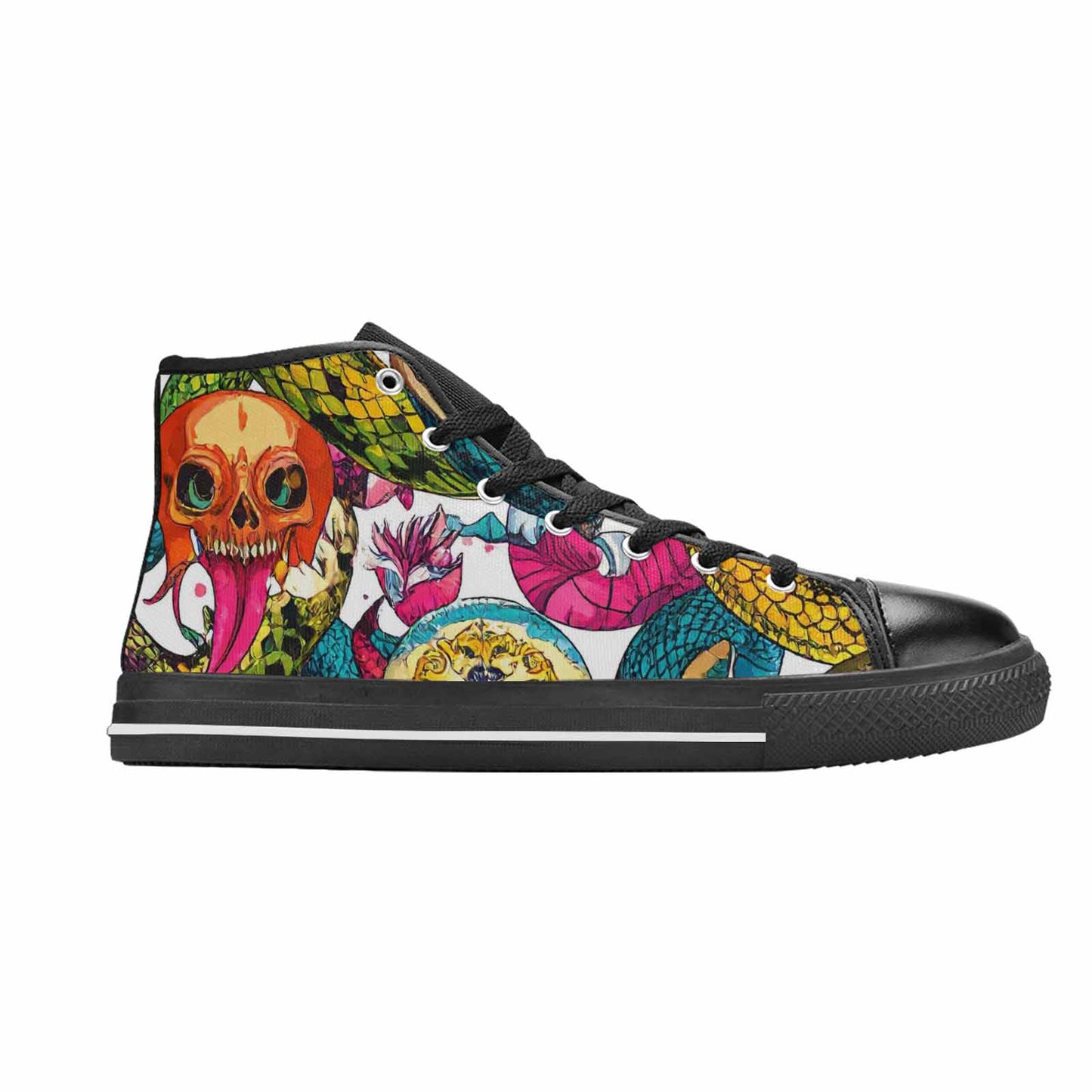 WOMEN'S Snake Print Skull High Top Canvas Vivid Sneakers