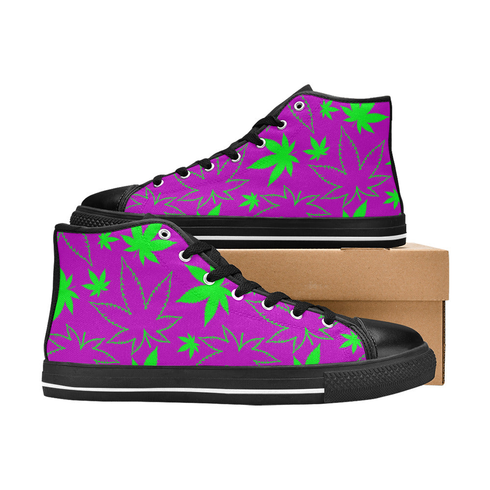 WOMEN'S Cc Weed 420 Art High Top Canvas Neon Fantasy Custom Sneakers