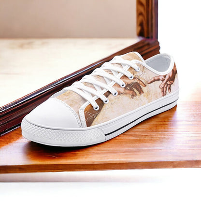 God and Adam custom low-top canvas shoes — wearable art by Freaky Shoes