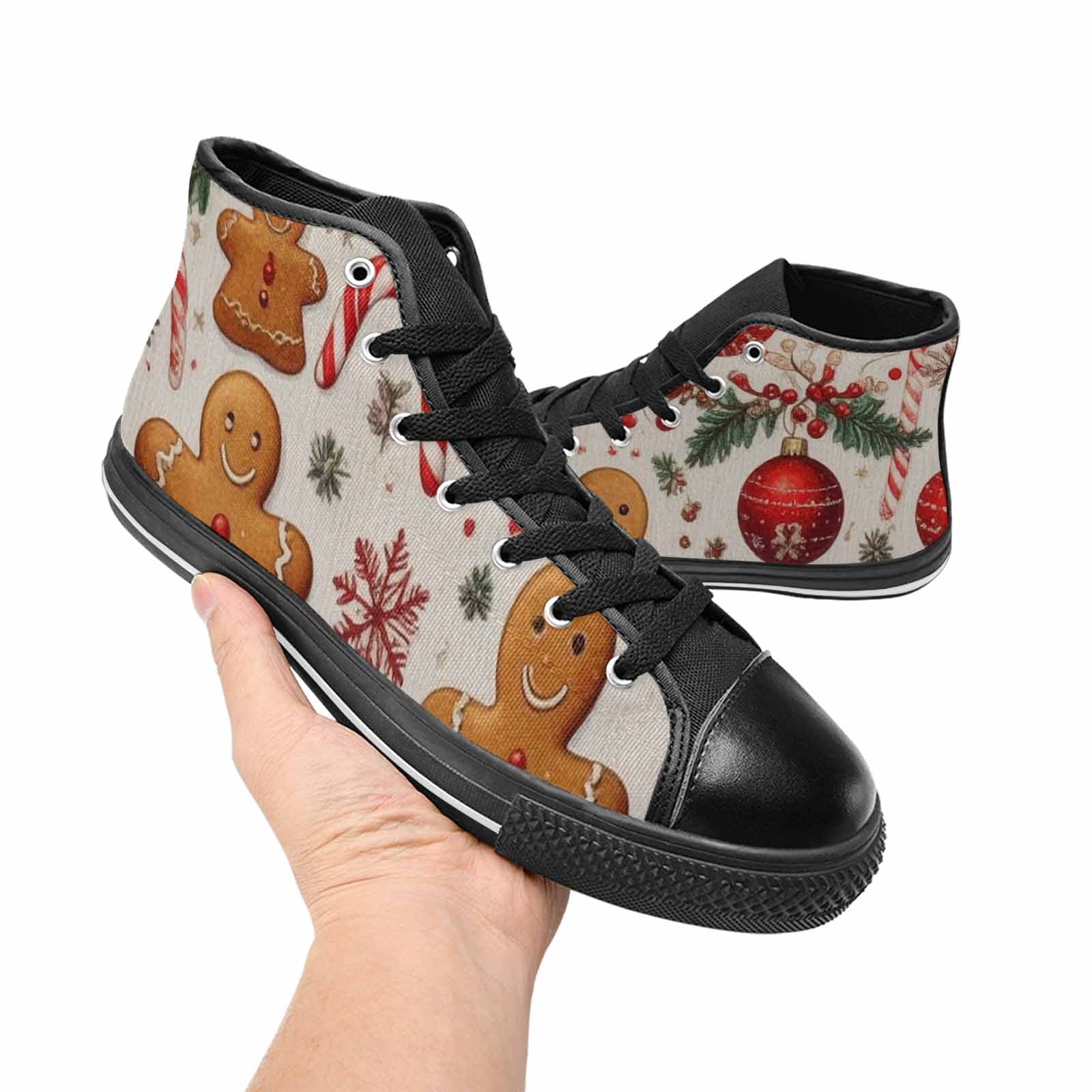 WOMEN'S Christmas Holly Snowflake High Top Canvas Vivid Custom Sneakers