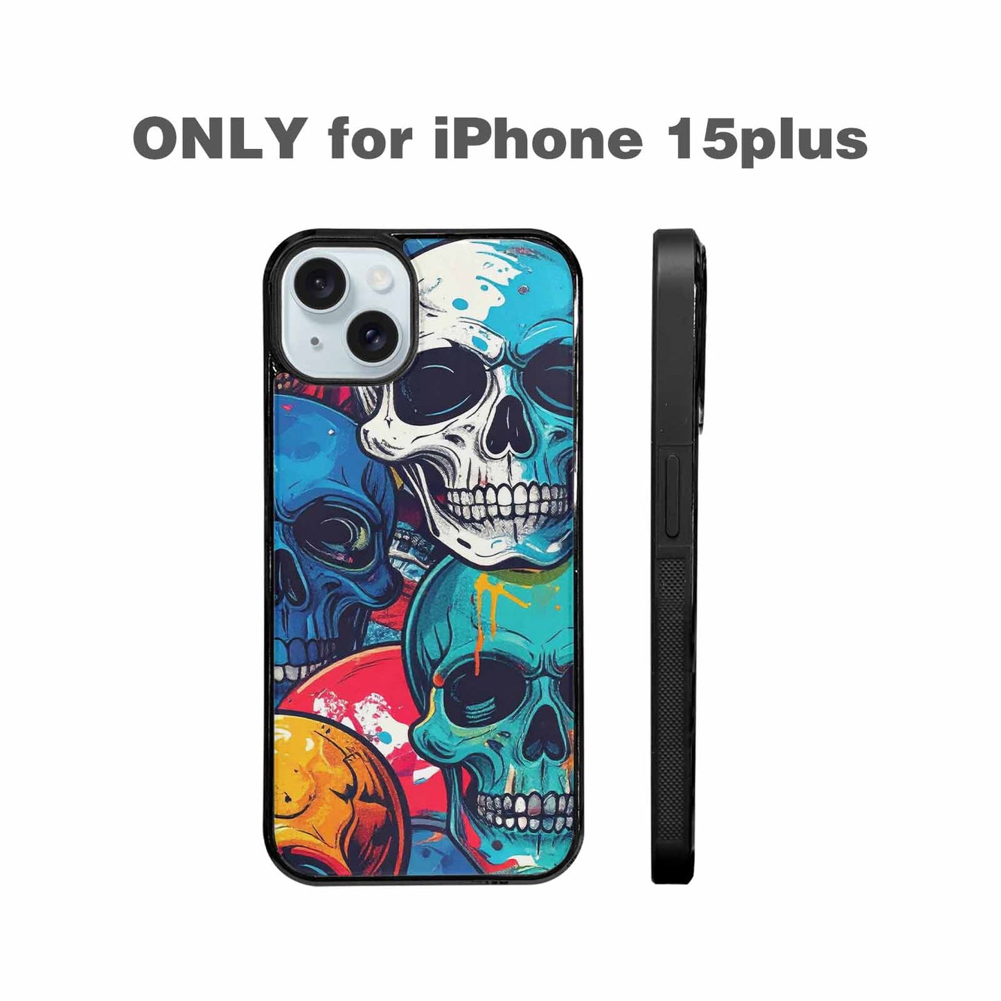 iPhone 15 Plus Case — Graffiti Skull Art Seamless Pattern Vibrant, Personalized Phone Case