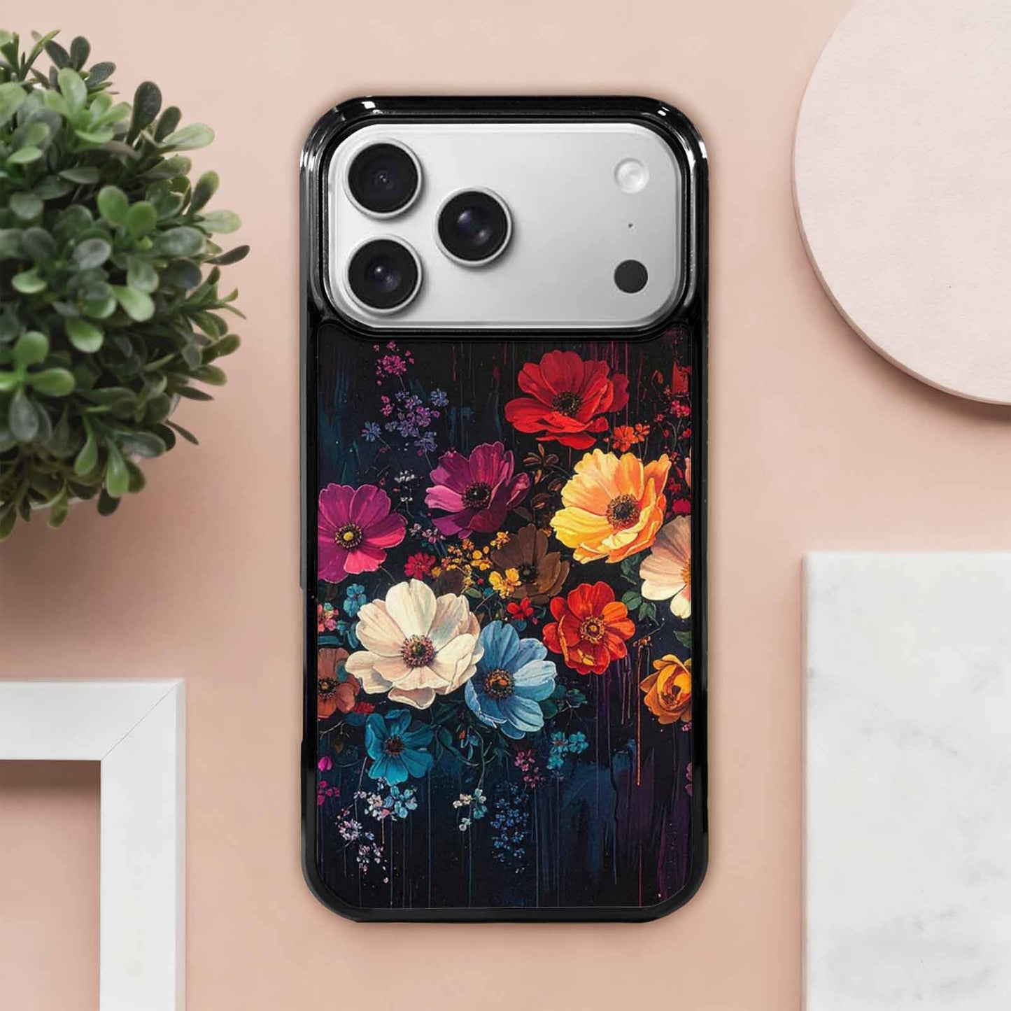iPhone 17 Pro Max Case — Shadowy Glitch Floral Pattern Floral, Custom Printed Phone Case