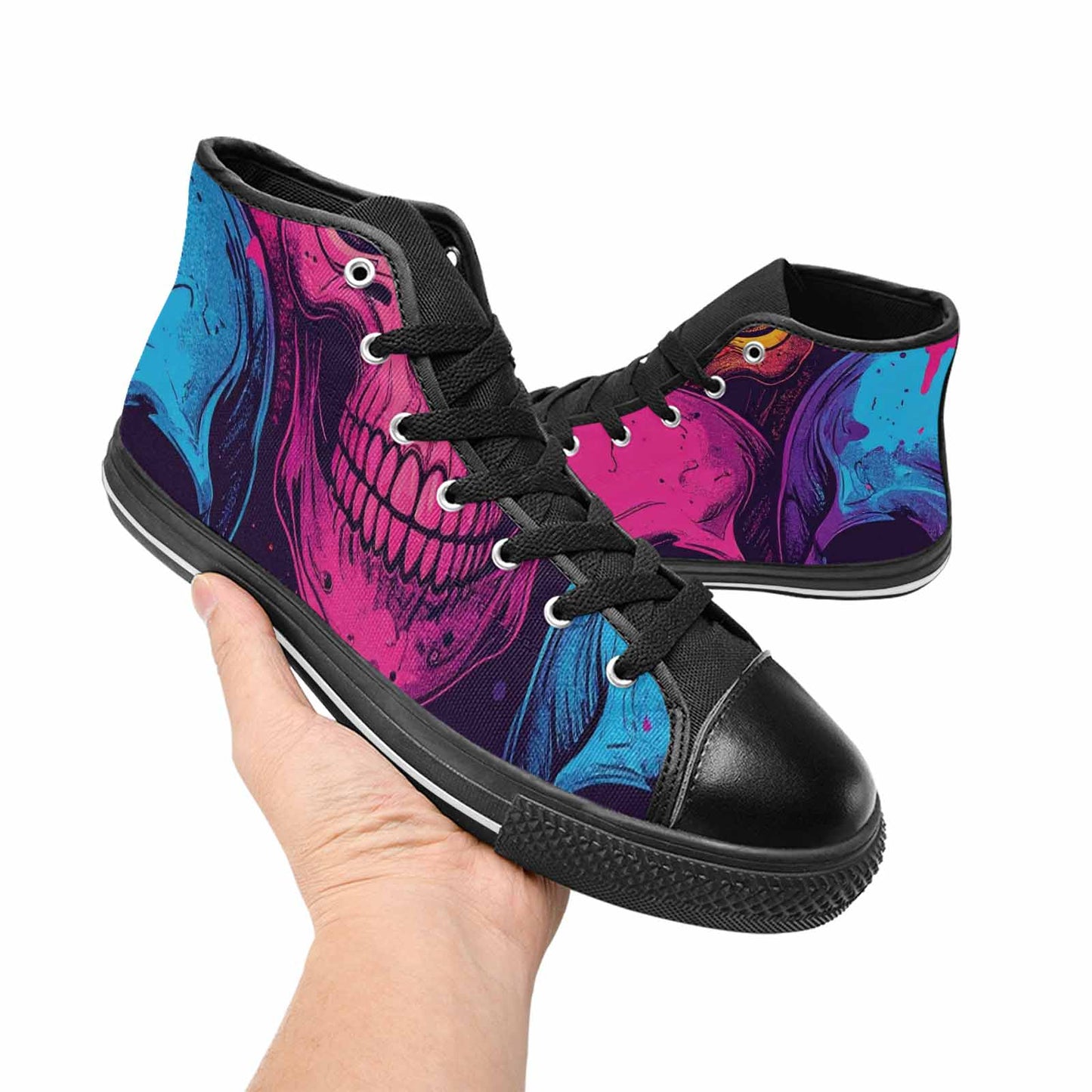 MEN'S Skulls Splatter Comic High Top Canvas Surreal Sneakers