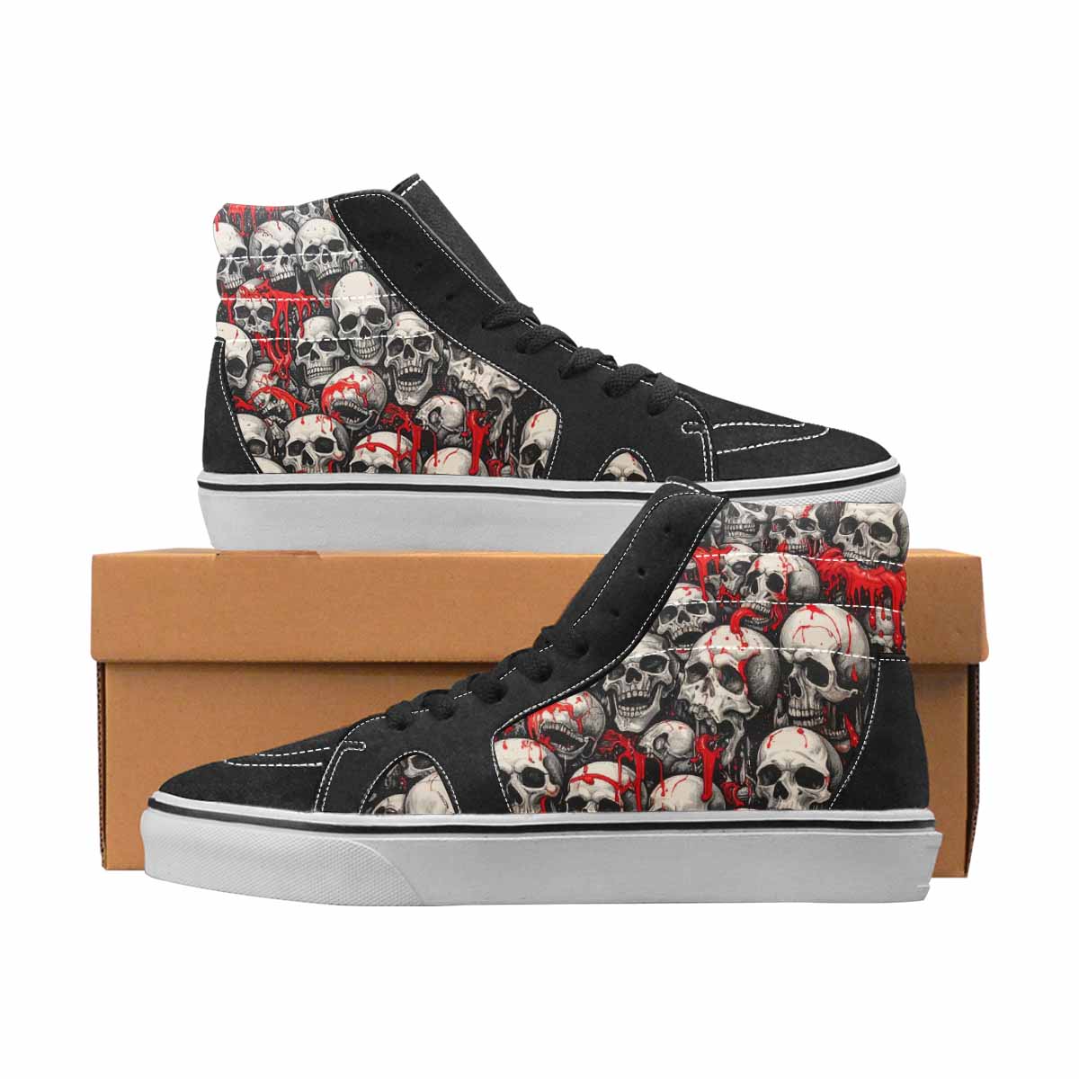 WOMEN'S Skulls Black & Red Ink High Top Canvas Made To Order Wallpaper Art Limited Edition Sneakers