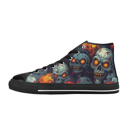 Halloween Zombie Horror Repeat Lots of overlapping Skull Cartoon Art Pattern Gritty 40373 Men’s Classic High Top Canvas Shoes (Model 017)