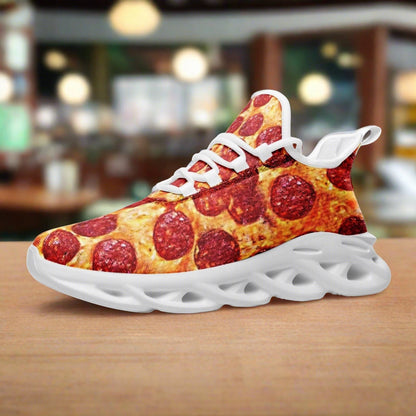Pepperoni Pizza high-top canvas shoes, custom full-wrap printed design — Freaky Shoes