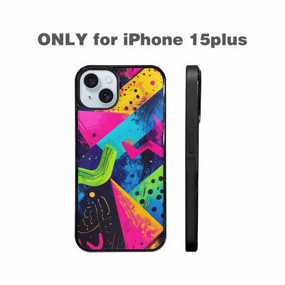 iPhone 15 Plus Case — Memphis Squiggles Triangles Dots Personalized Phone, Custom Art Phone Cover