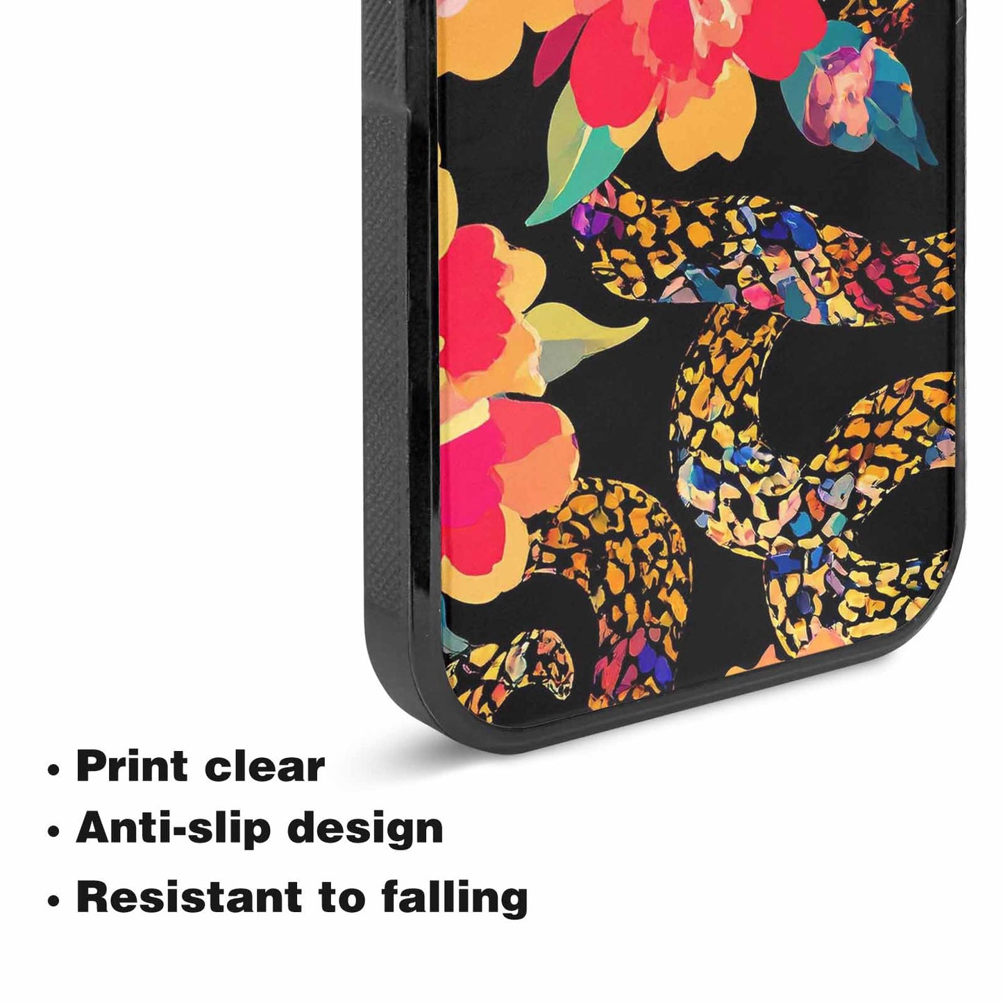 iPhone 15 Plus Case — Floral Snake Print, Custom Phone Case