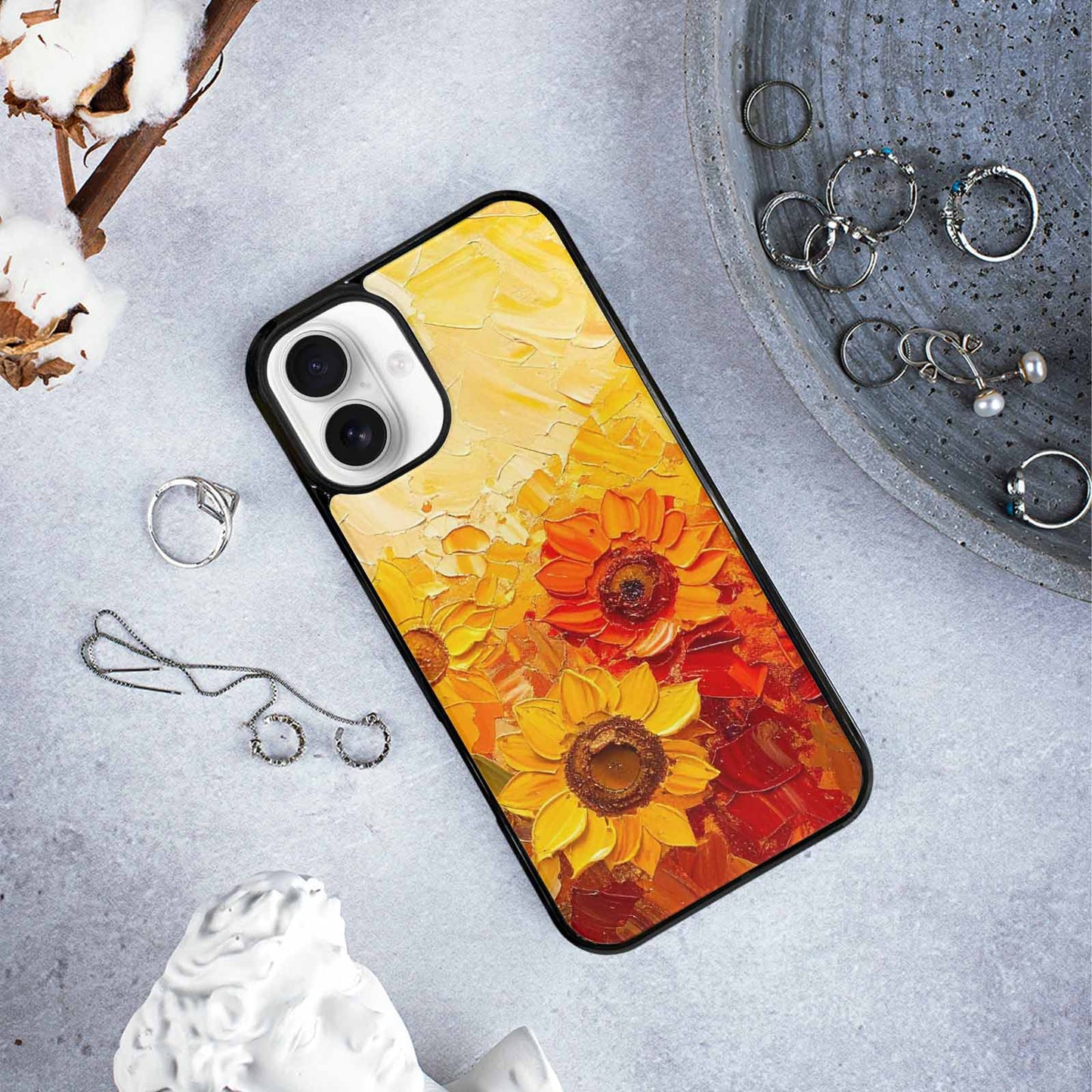 iPhone 16 Plus Case — Impressionist Sunflower Brushstroke Pattern Hundreds Of, Customized Protective Case