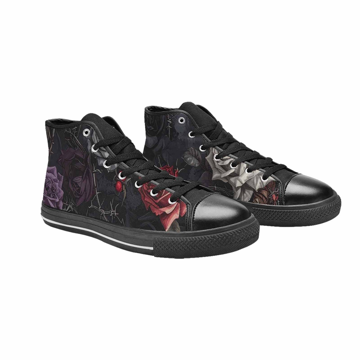 MEN'S Black Gothic Rose High Top Canvas Cottagecore Custom Shoes
