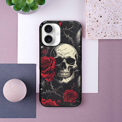 iPhone 16 Case — Ornate Gothic Skulls Roses, Custom Printed Phone Case