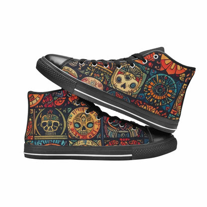 MEN'S Skulls - Tribal-Patterned- High Top Canvas Wallpaper Art Custom Shoes