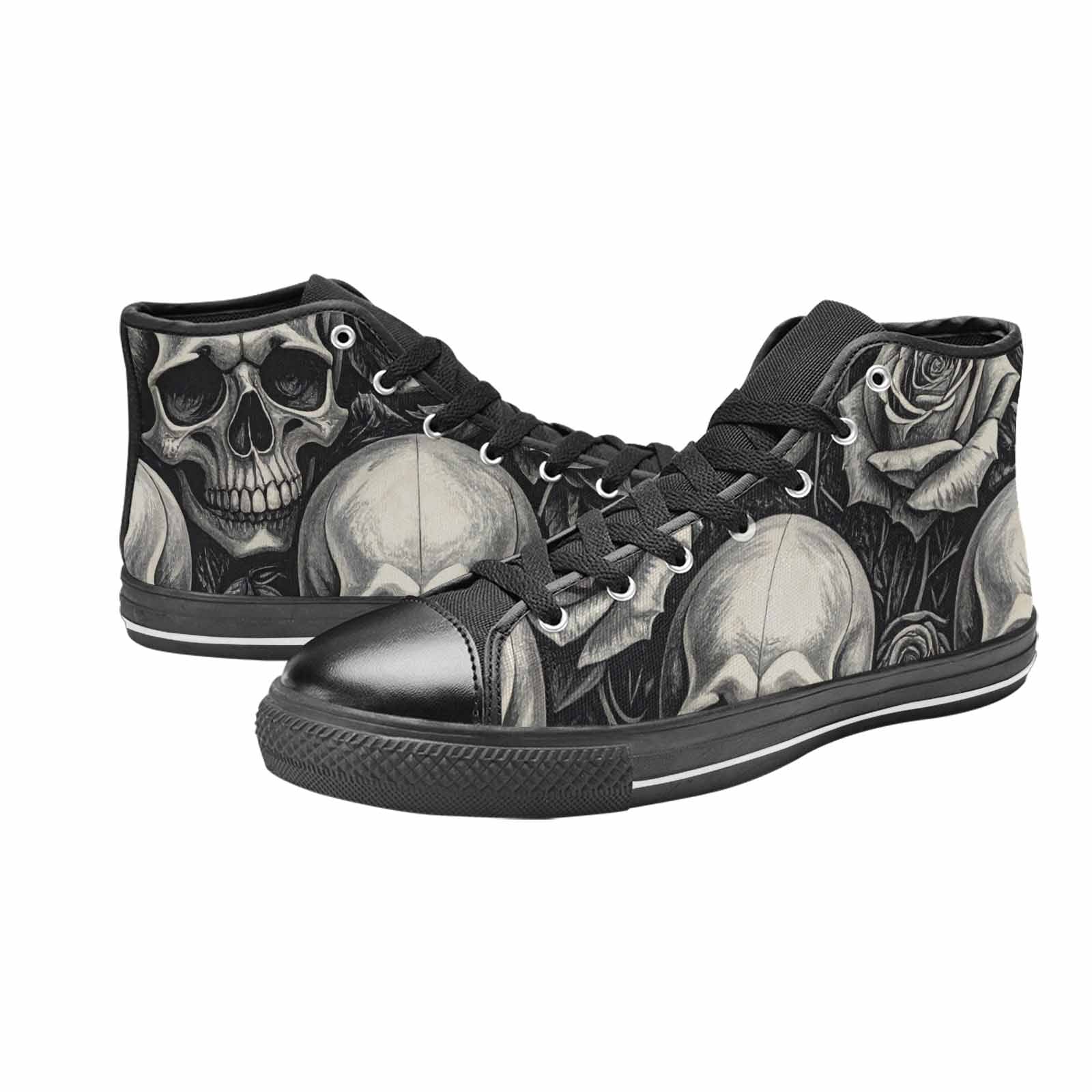 MEN'S Skulls Roses Black Ink High Top Canvas Dreamcore Sneakers