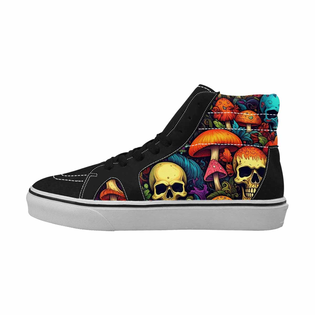 WOMEN'S Mushrooms And Skulls High Top Canvas Neon Fantasy Custom Shoes