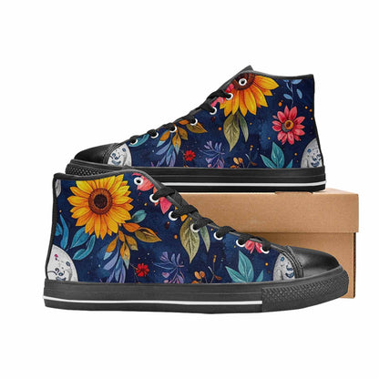 WOMEN'S Sunflower Skulls Print High Top Canvas Vivid Shoes