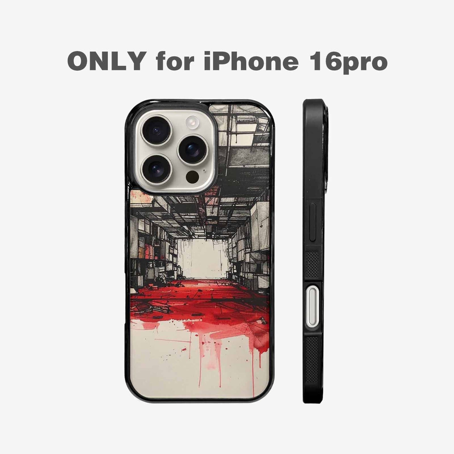 iPhone 16 Pro Case — Liminal Space Fragment Black Red Ink, Original Design Phone Case