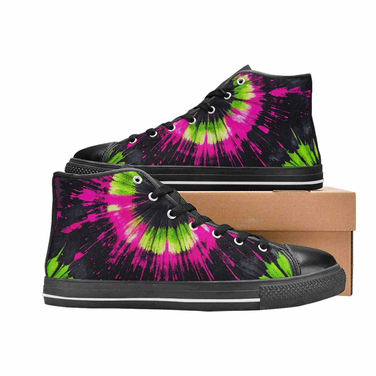 MEN'S Acid Wash Tie Dye Neon High Top Canvas Wallpaper Art Custom Shoes