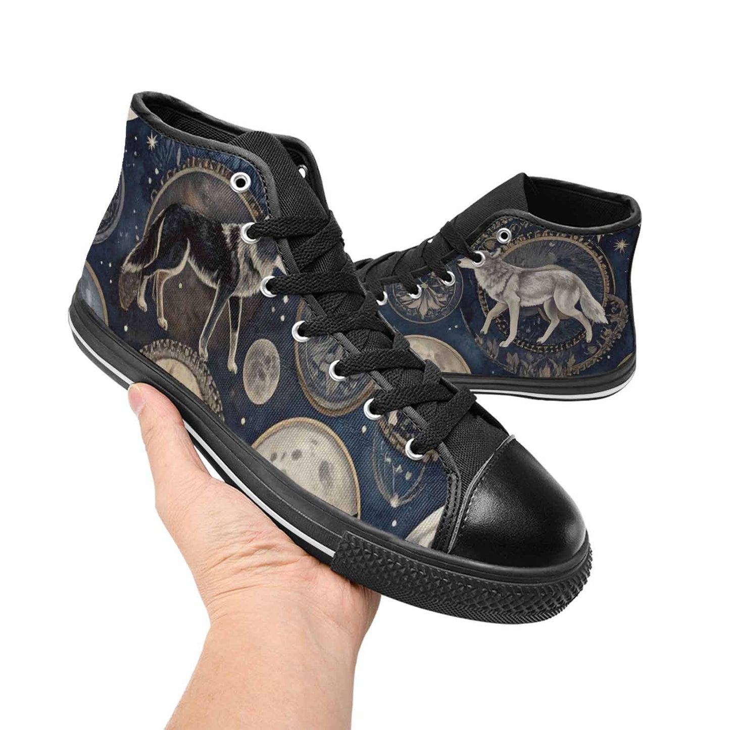 WOMEN'S Wolves Everywhere Collage High Top Canvas Dark Academia Sneakers