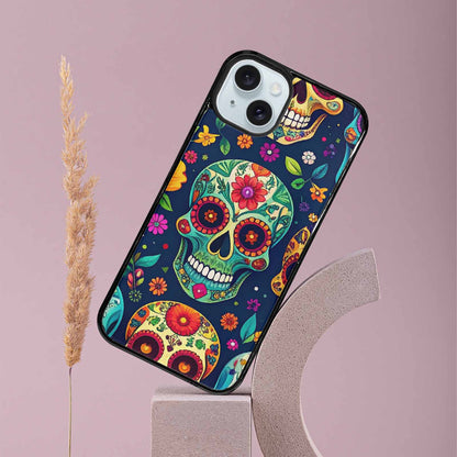 iPhone 15 Plus Case — Rainbow Sugar Skull Weave, Custom Phone Case