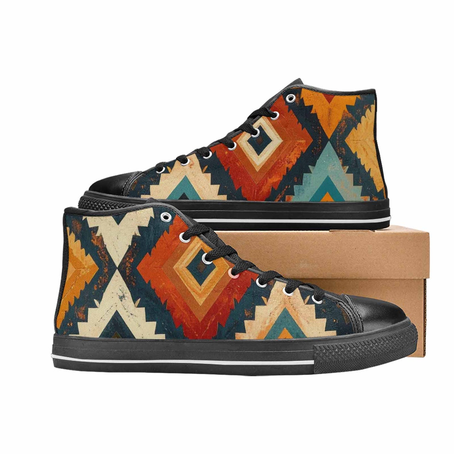 WOMEN'S Southwestern Geometric Diamond High Top Canvas Grunge Shoes